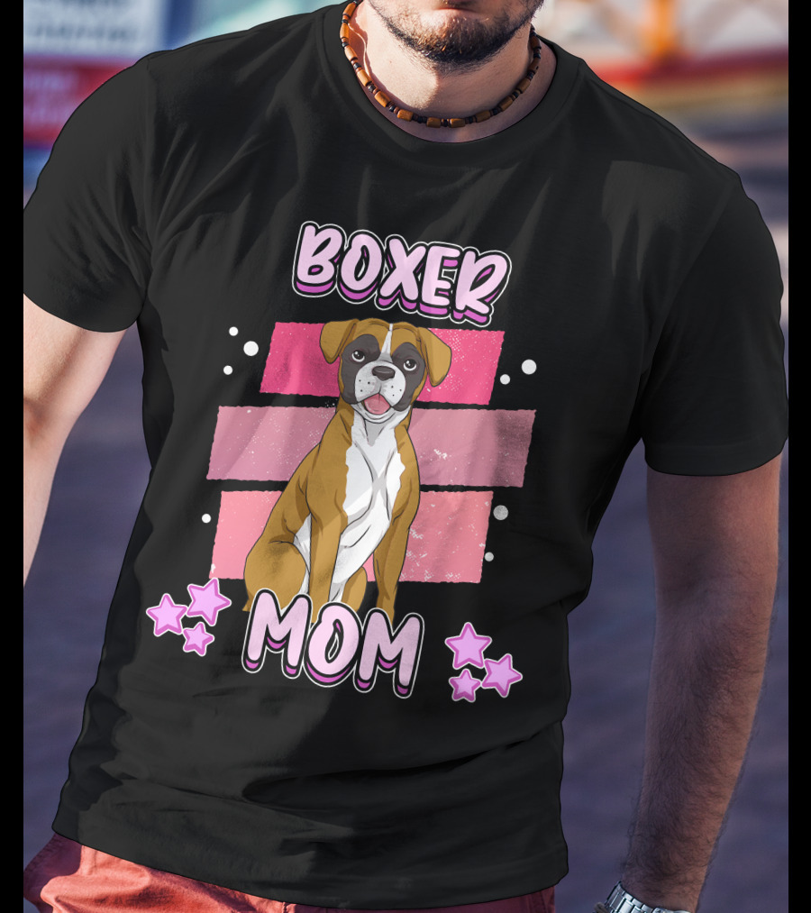 Boxer Mom Pink Stars Funny Dog Saying T-Shirt