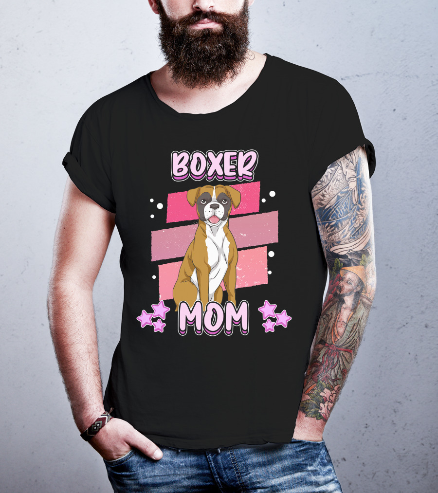 Boxer Mom Pink Stars Funny Dog Saying T-Shirt