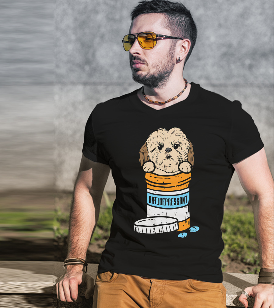 Antidepressant Shih Tzu Cute Animal Pet Dog Pill Bottle T-Shirt