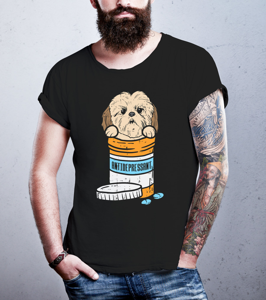 Antidepressant Shih Tzu Cute Animal Pet Dog Pill Bottle T-Shirt