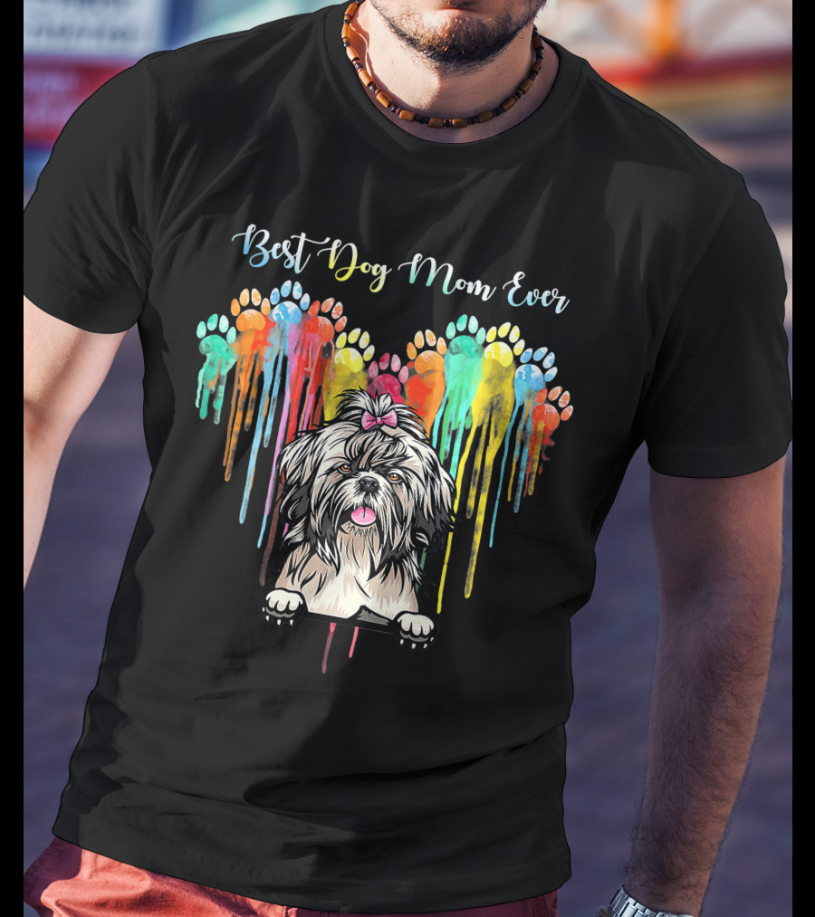 Best Dog Mom Ever Heart Funny Shih Tzu T-Shirt