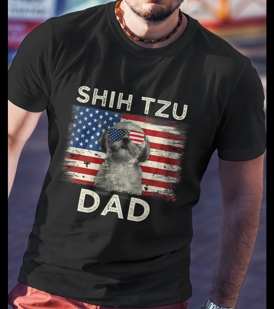 Shih Tzu Dad Ever American Flag Father's Day T-Shirt