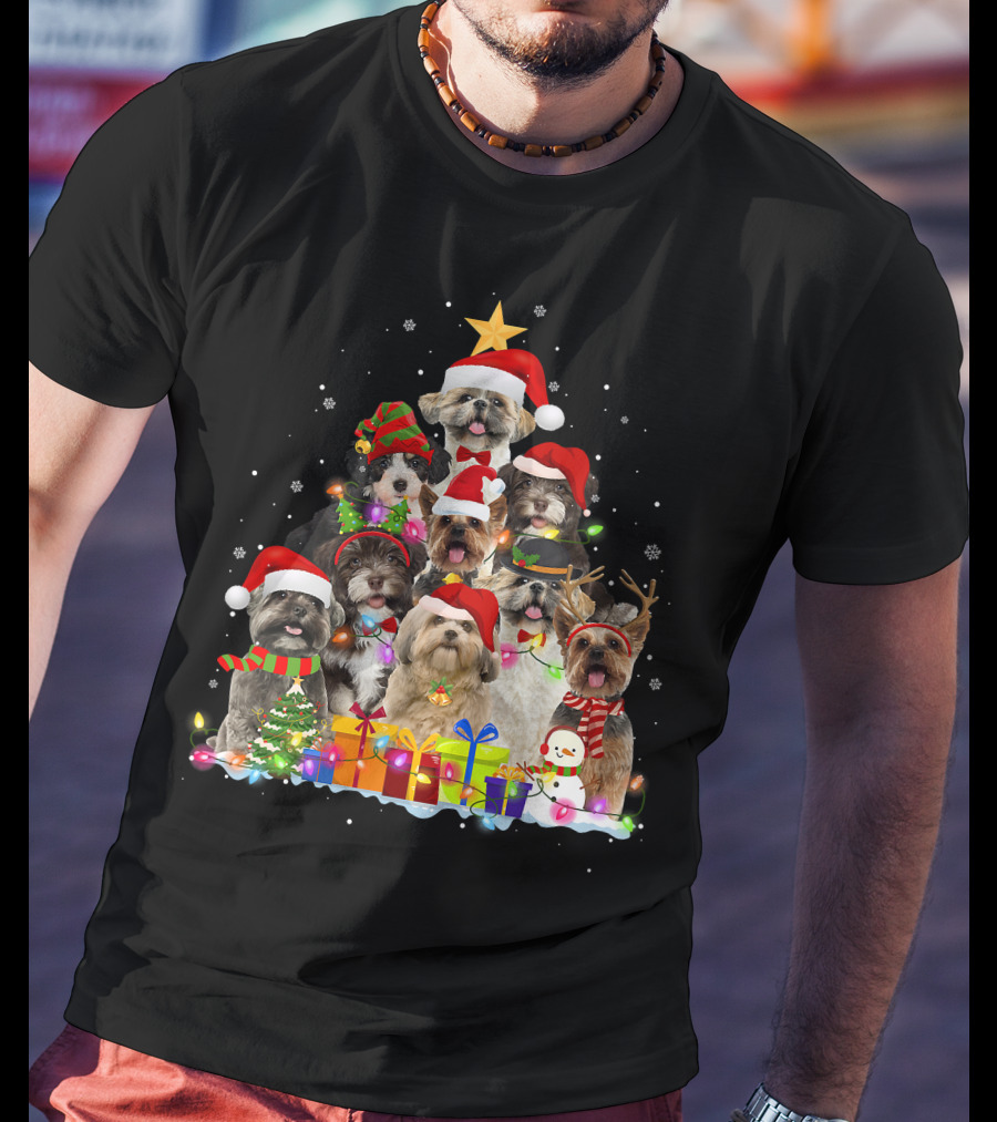 Christmas Pajama Shih Tzu Tree Xmas Dog Dad Gifts T-Shirt