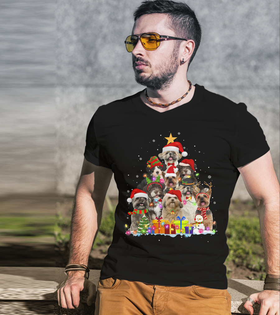 Christmas Pajama Shih Tzu Tree Xmas Dog Dad Gifts T-Shirt