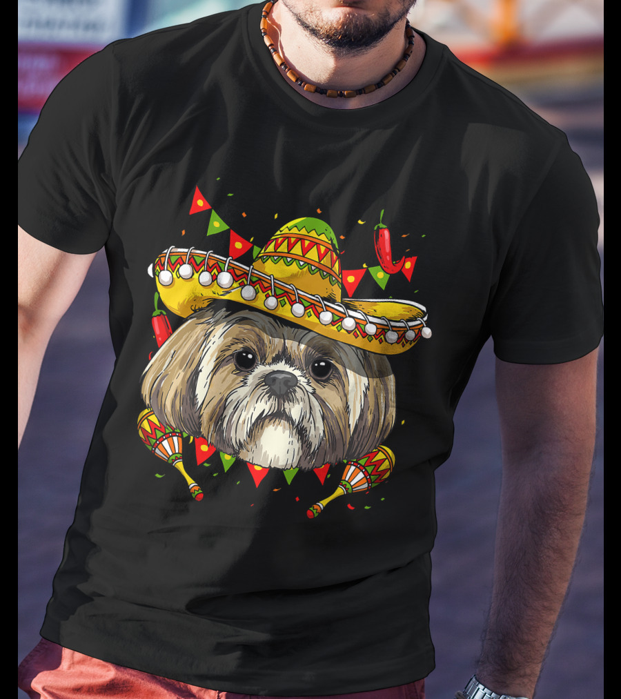 Cinco De Mayo Shih Tzu Sombrero Men Women Kids Festive Dog Maracas Fiesta T-Shirt