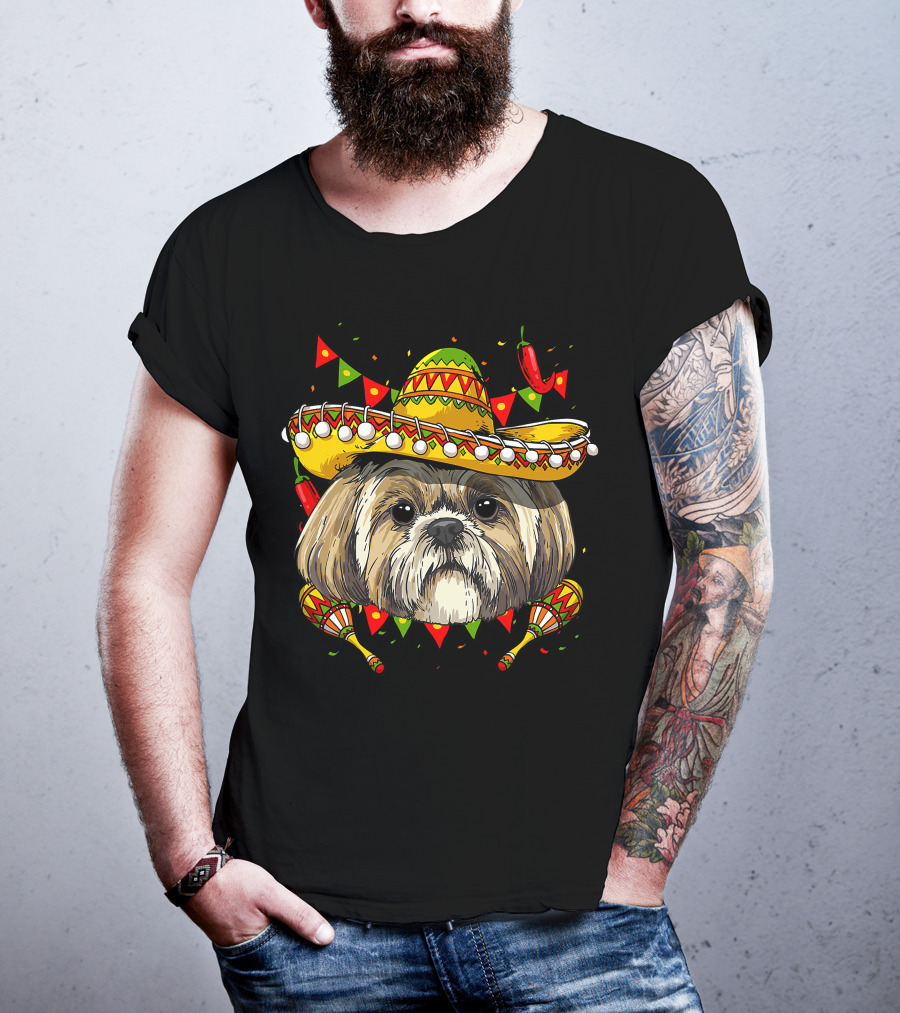 Cinco De Mayo Shih Tzu Sombrero Men Women Kids Festive Dog Maracas Fiesta T-Shirt