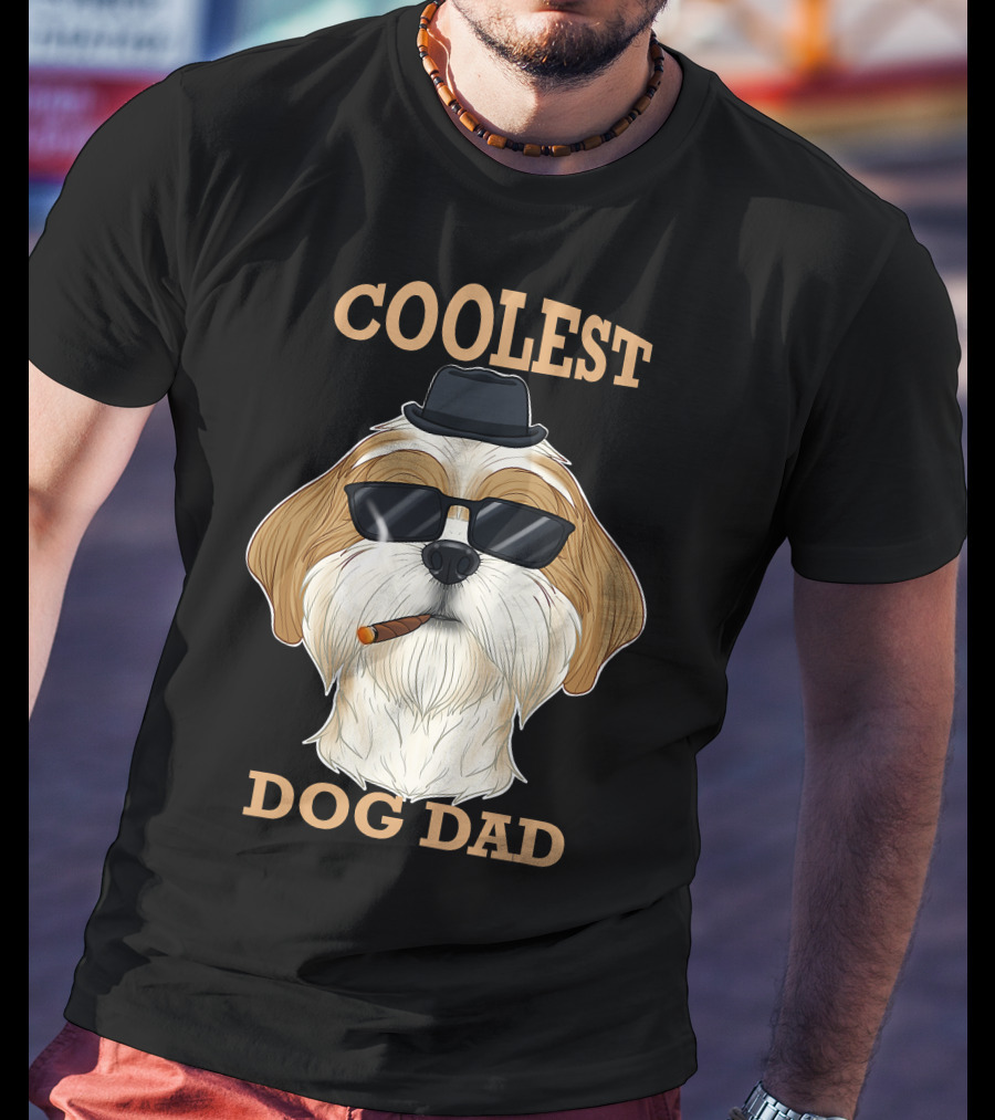 Coolest Dog Dad I Shih Tzu Dad I Shih Tzu With Hat And Sunglasses T-Shirt