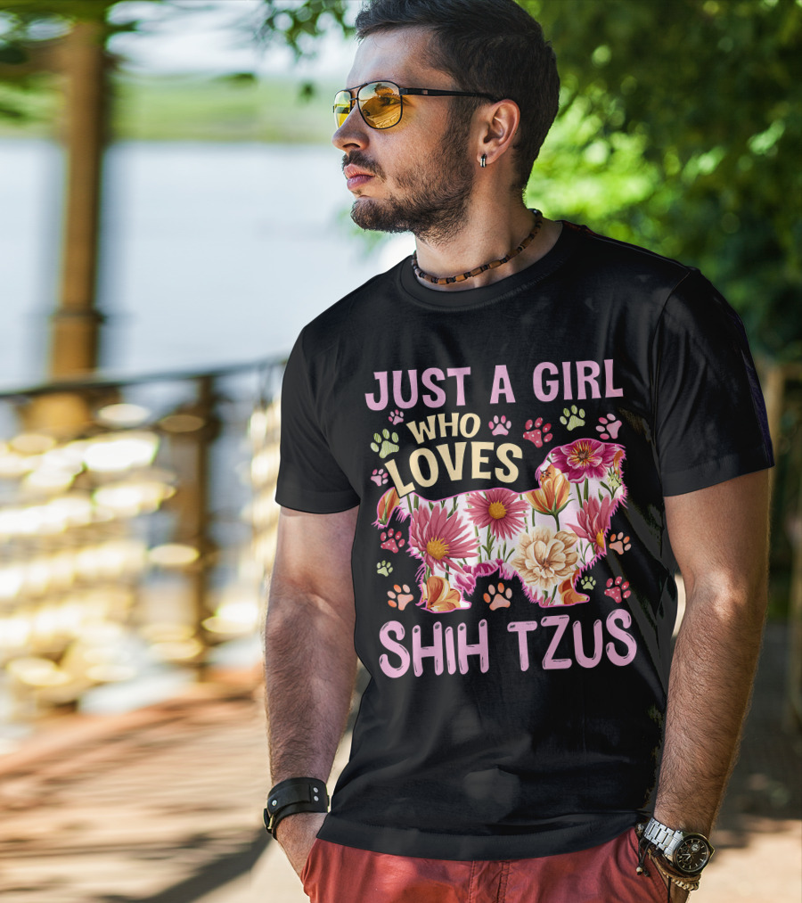 Just A Girl Who Loves Shih Tzus Floral T-Shirt