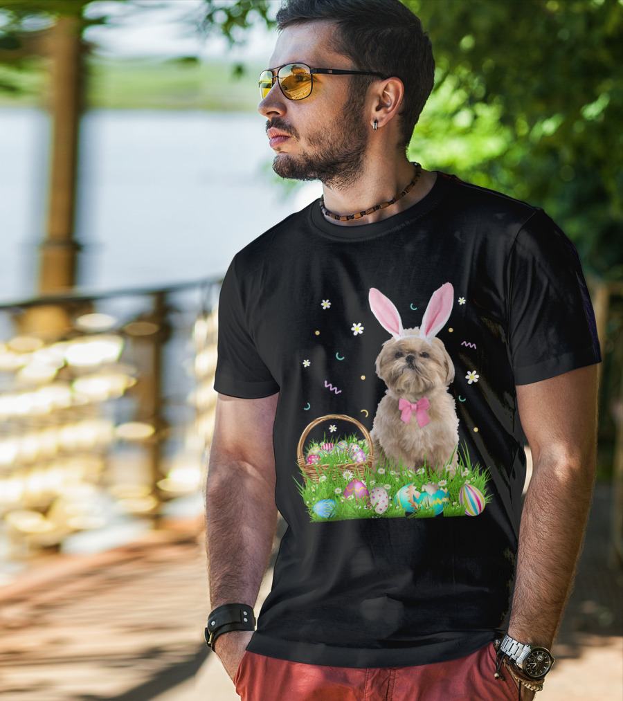 Shih Tzu Easter Day Bunny Ears And Colorful Eggs Easter98 T-Shirt