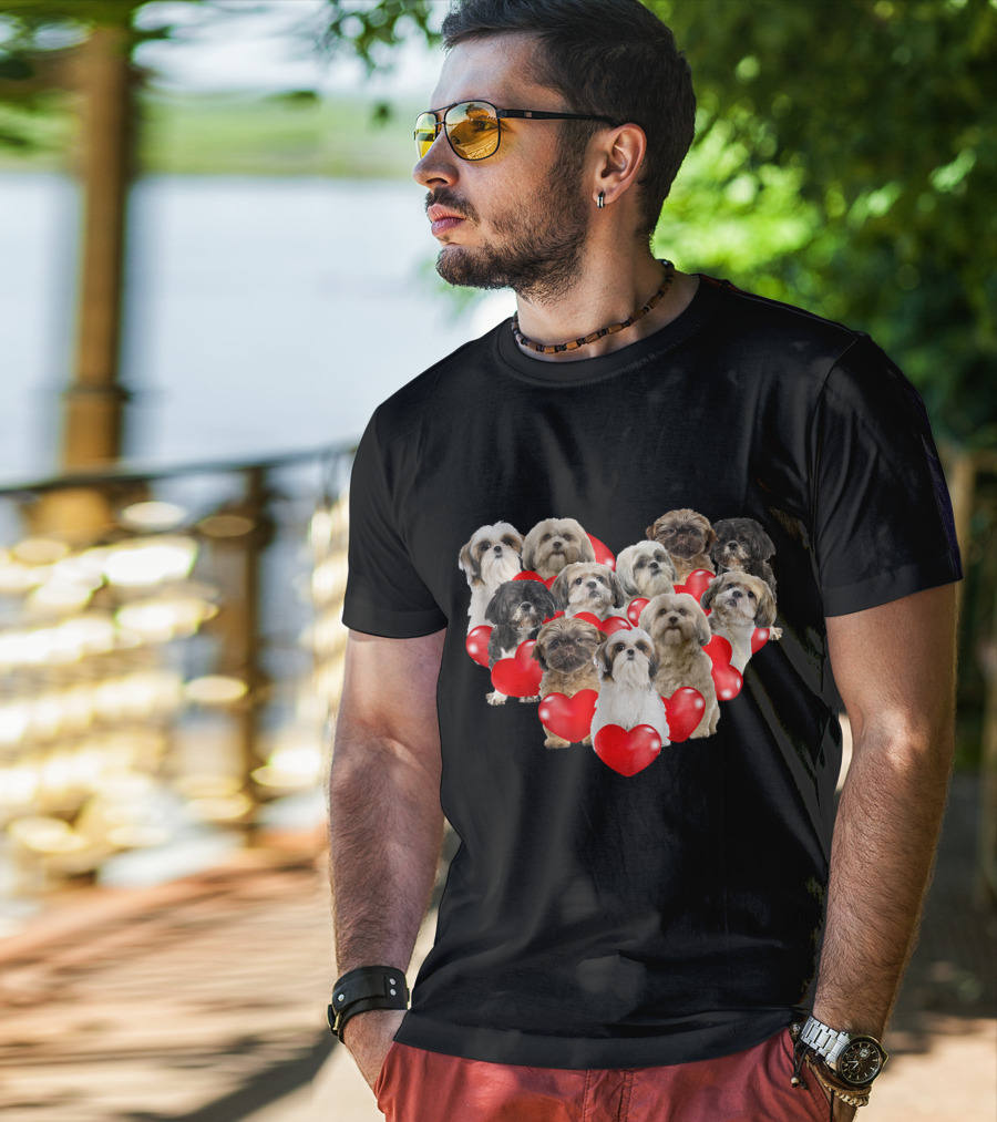 Shih Tzu Heart Puppies Valentine's Day Dog Love T-Shirt