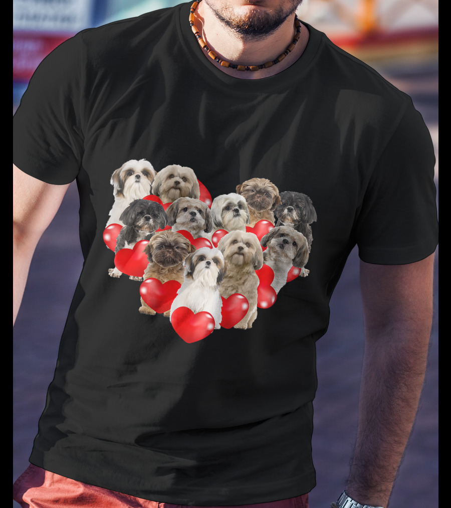 Shih Tzu Heart Puppies Valentine's Day Dog Love T-Shirt