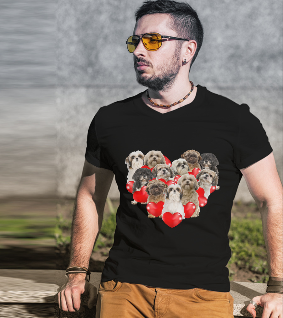 Shih Tzu Heart Puppies Valentine's Day Dog Love T-Shirt