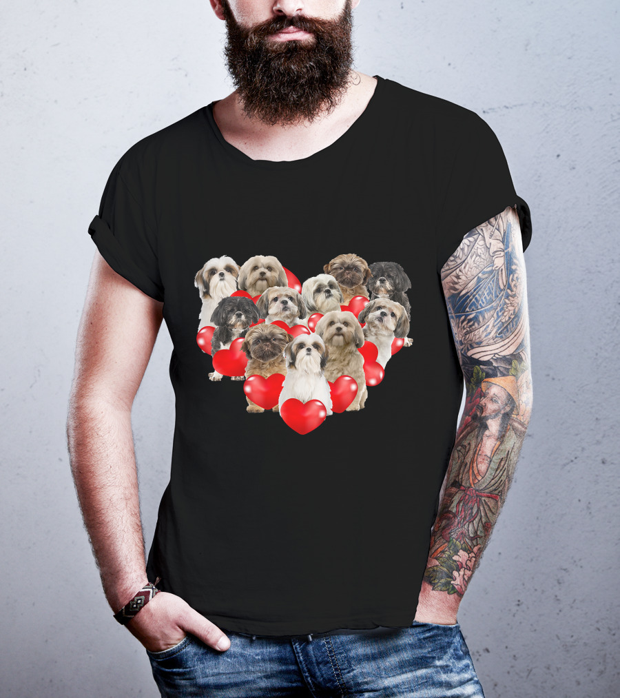 Shih Tzu Heart Puppies Valentine's Day Dog Love T-Shirt