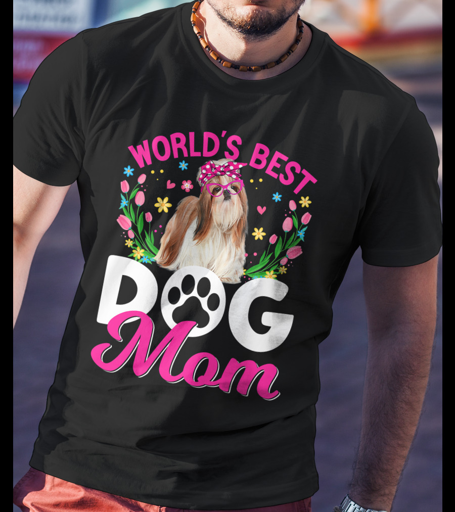 World's Best Shih Tzu Dog Mom Floral T-Shirt