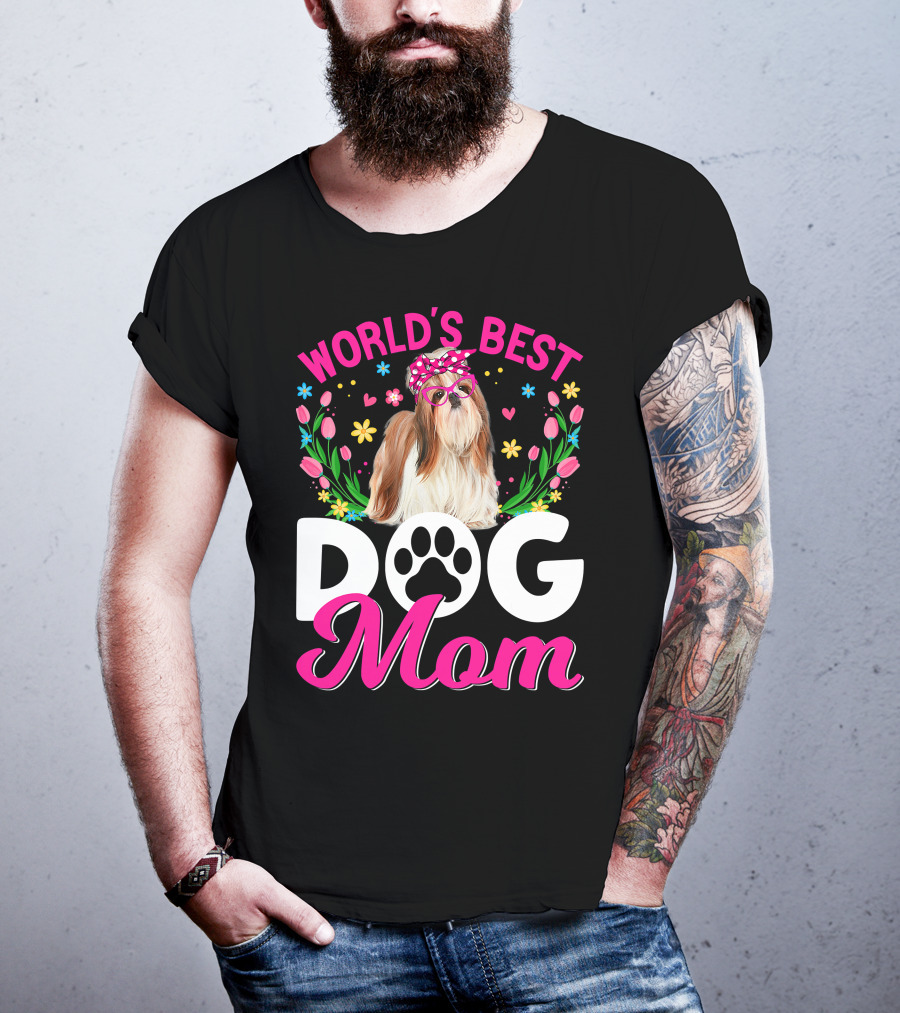 World's Best Shih Tzu Dog Mom Floral T-Shirt