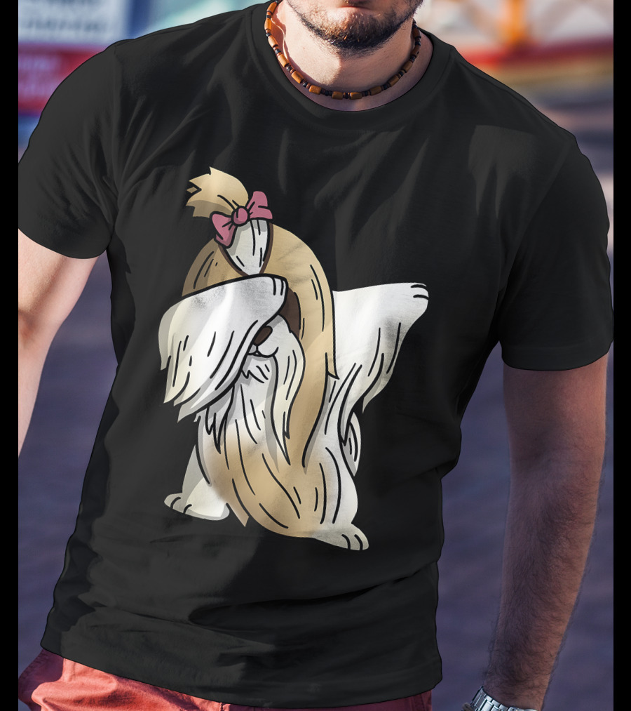 Dabbing Shih Tzu Dab Dance Long-Coated Dog With Bow T-Shirt