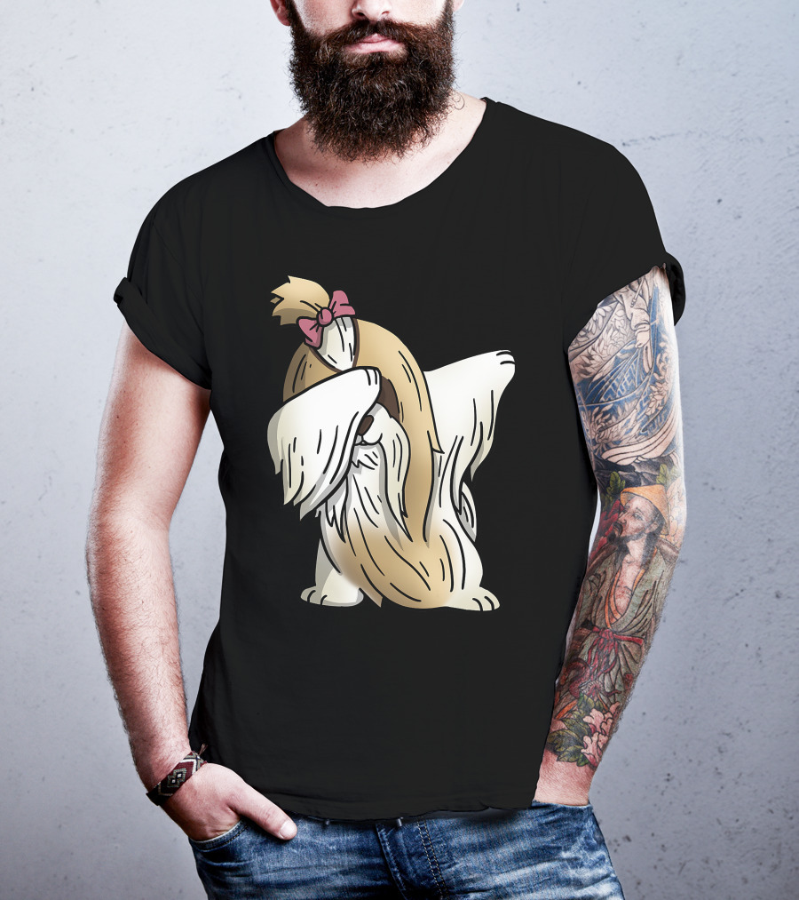 Dabbing Shih Tzu Dab Dance Long-Coated Dog With Bow T-Shirt