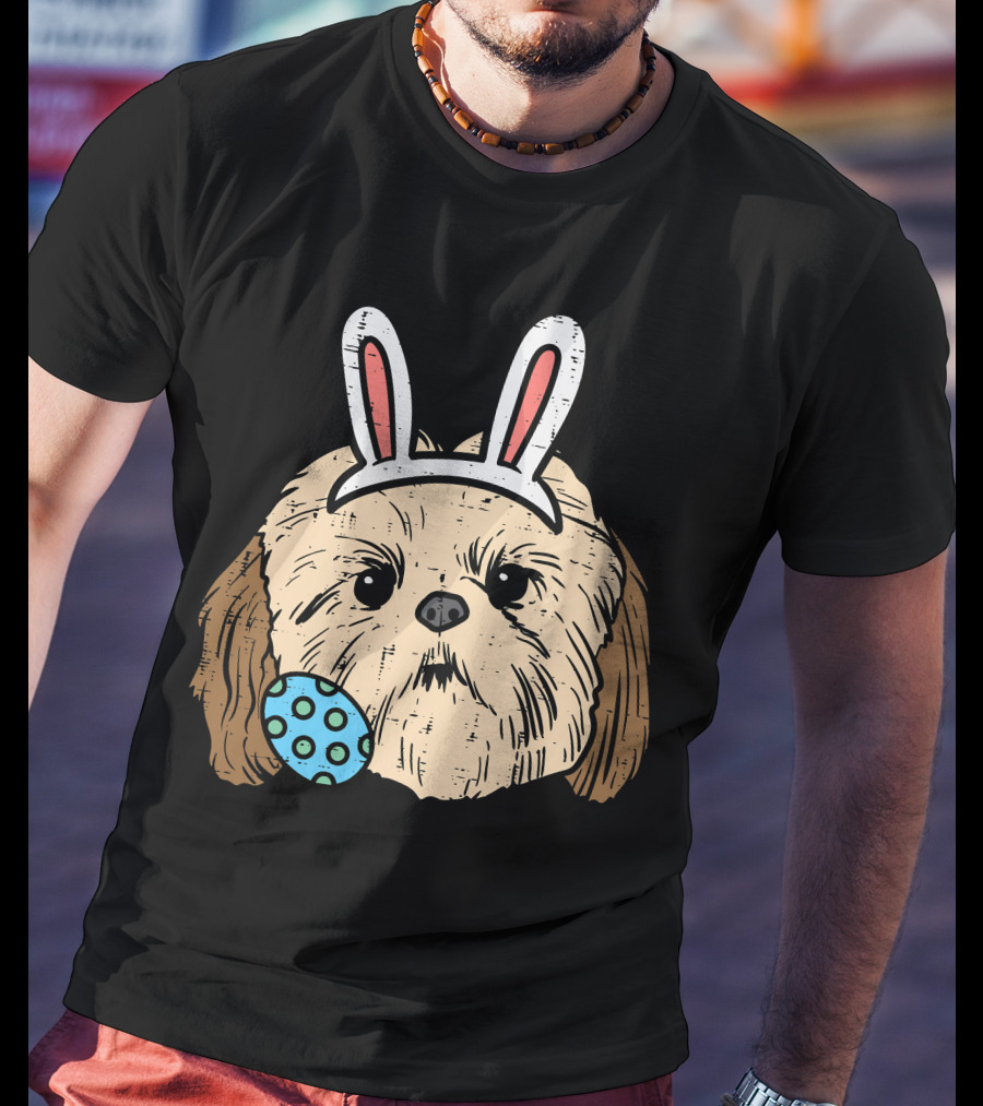 Easter Shih Tzu Bunny Face With Polka Dot Egg T-Shirt