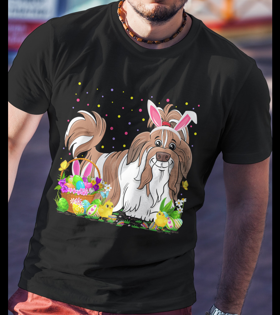 Easter Shih Tzu Dog Bunny Egg Hunting Festive Basket Chicks T-Shirt