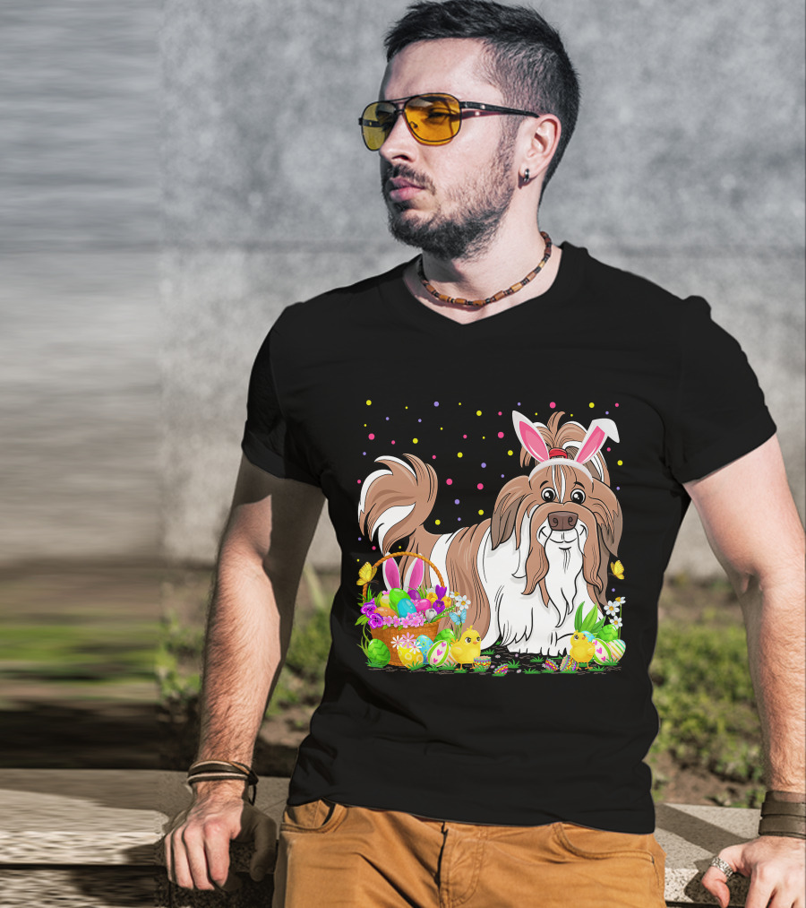 Easter Shih Tzu Dog Bunny Egg Hunting Festive Basket Chicks T-Shirt