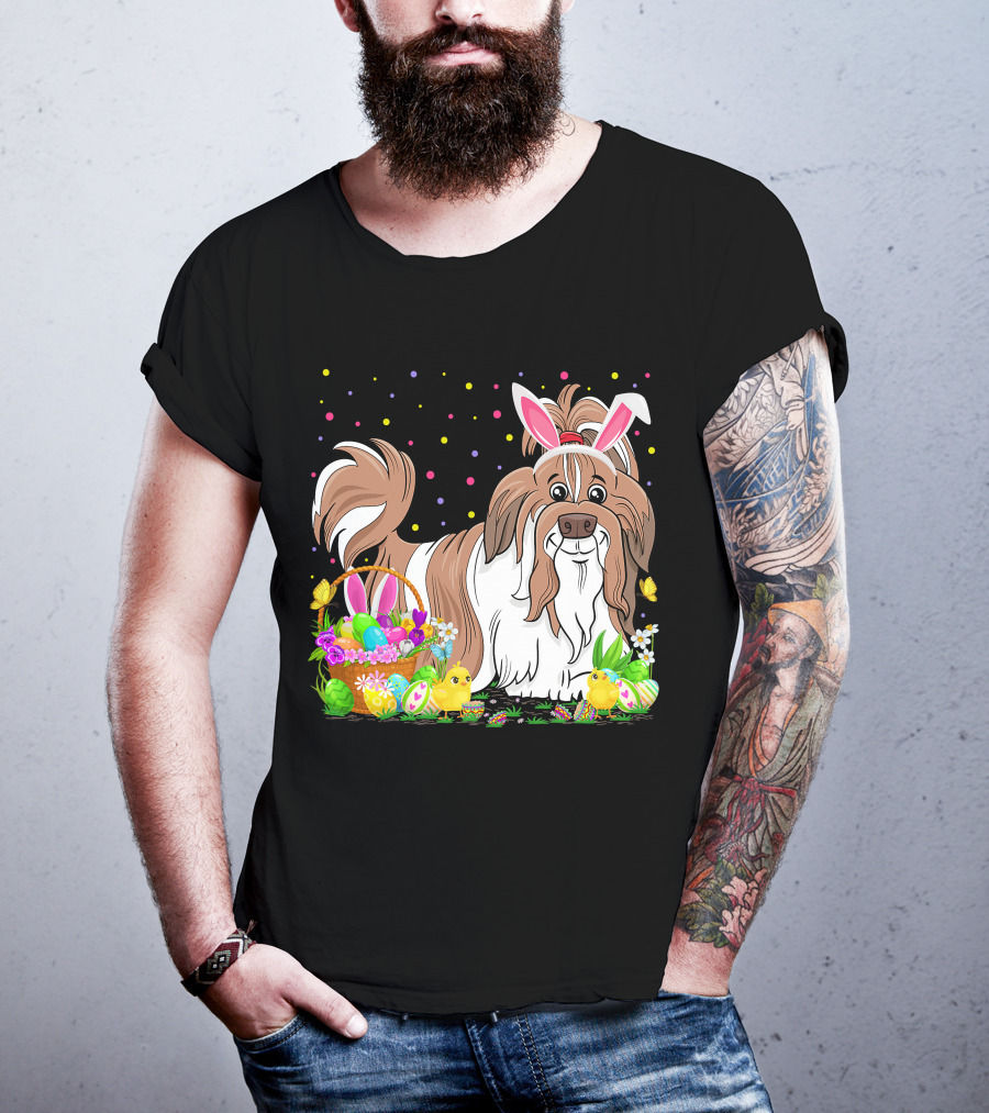 Easter Shih Tzu Dog Bunny Egg Hunting Festive Basket Chicks T-Shirt
