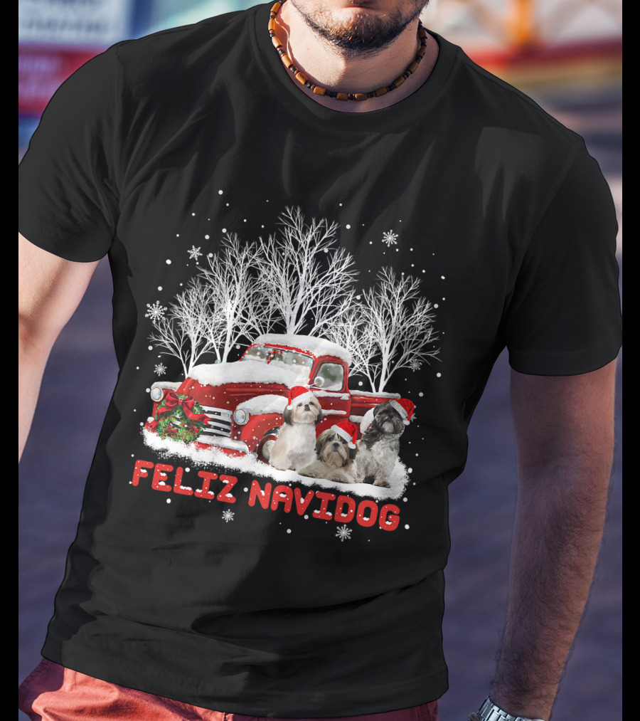Feliz Navidog Shih Tzu Christmas Red Truck Dog Lovers Costum T-Shirt