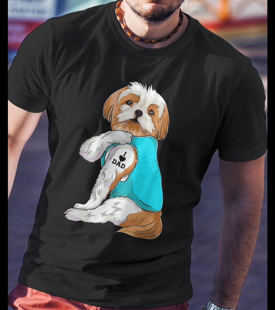 Fun Shih Tzu I Love Dad Tattoo Dog T-Shirt