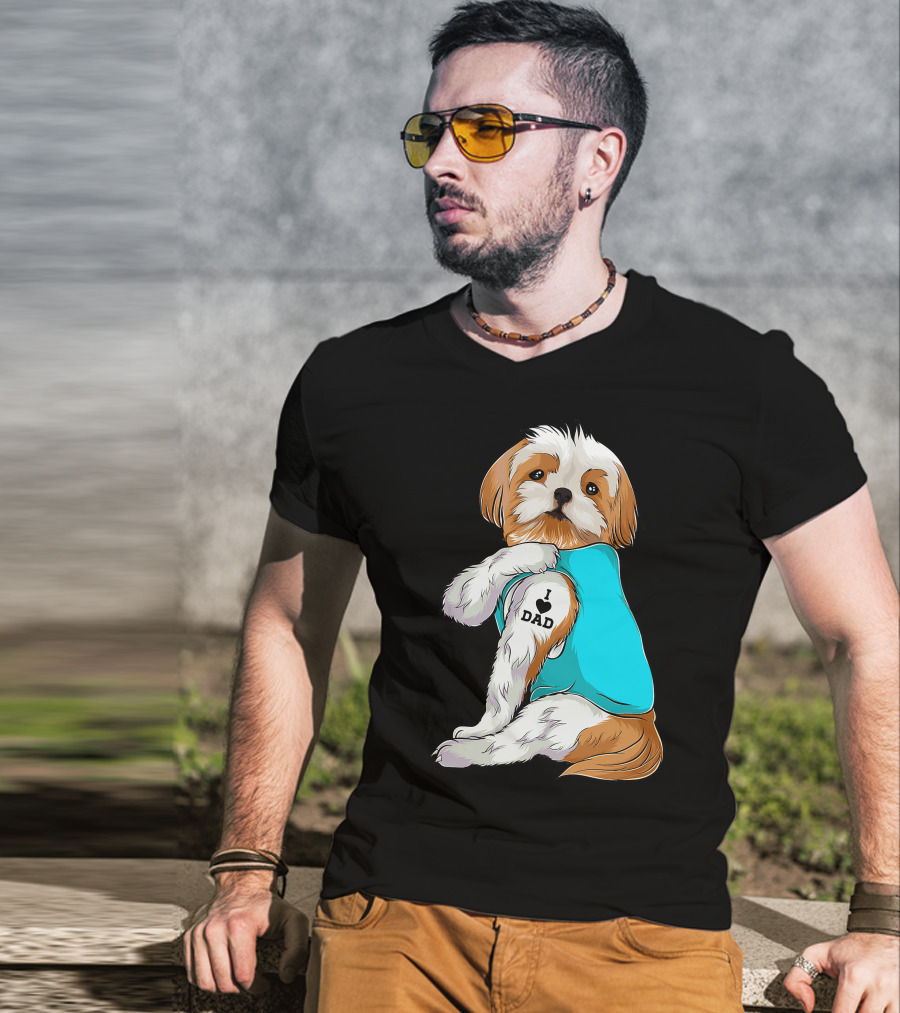 Fun Shih Tzu I Love Dad Tattoo Dog T-Shirt