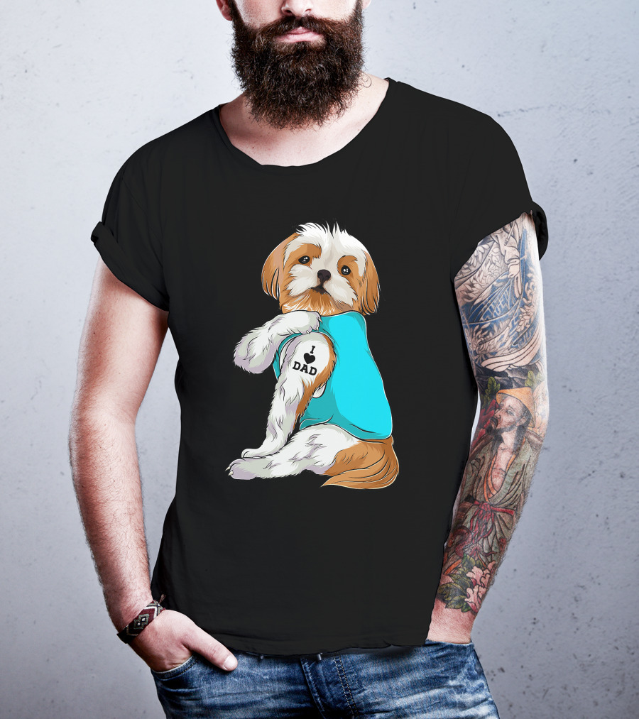 Fun Shih Tzu I Love Dad Tattoo Dog T-Shirt