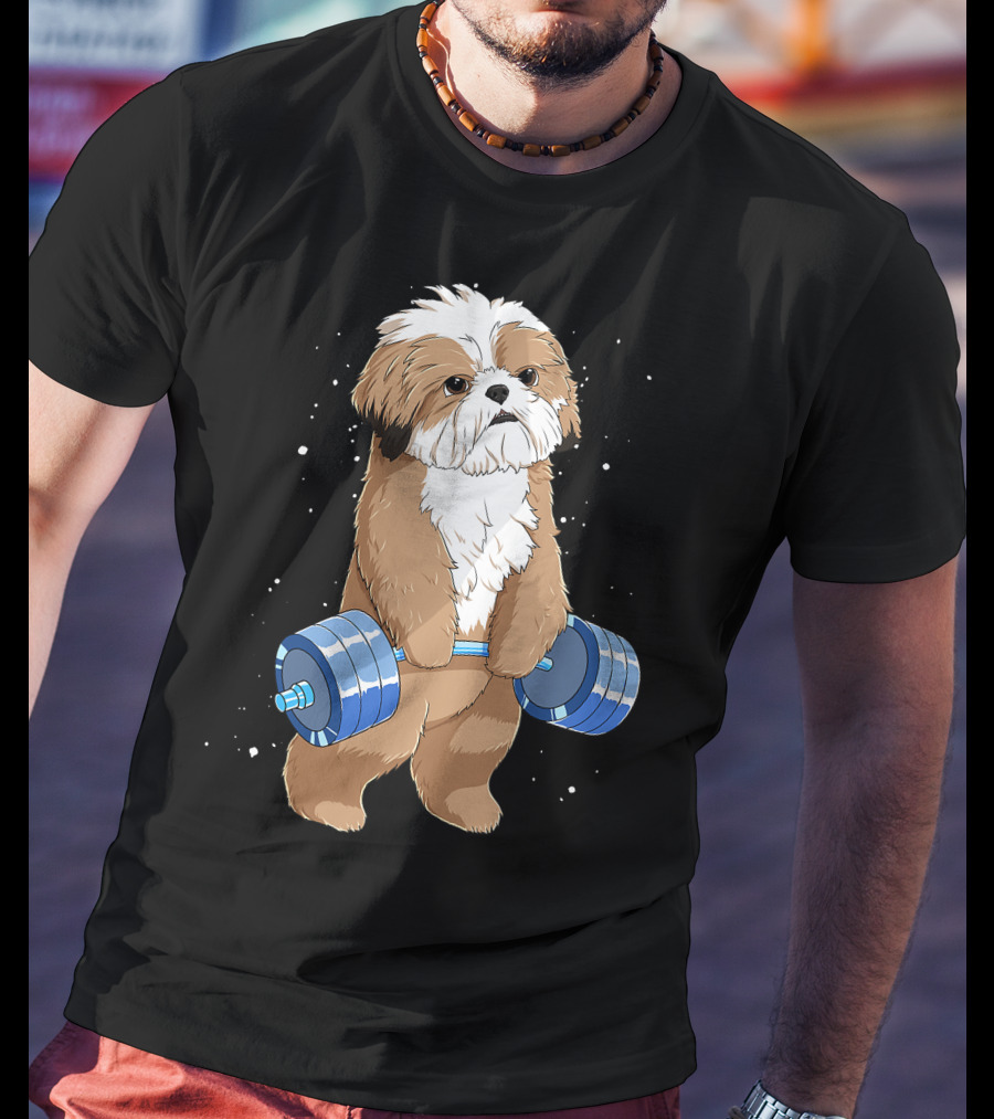Funny Lifting Shih Tzu Dog Weightlifting T-Shirt