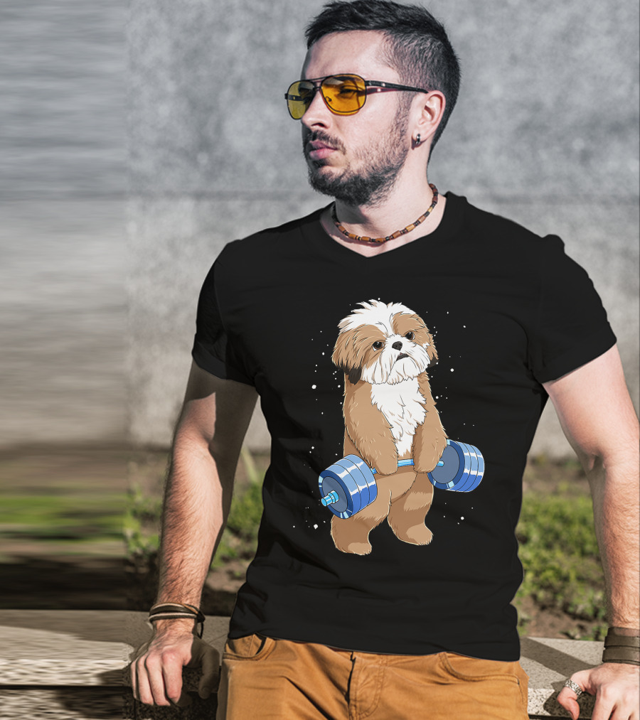 Funny Lifting Shih Tzu Dog Weightlifting T-Shirt