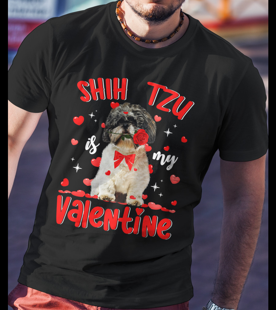 Shih Tzu Valentine Dog Dad Dog Mom T-Shirt