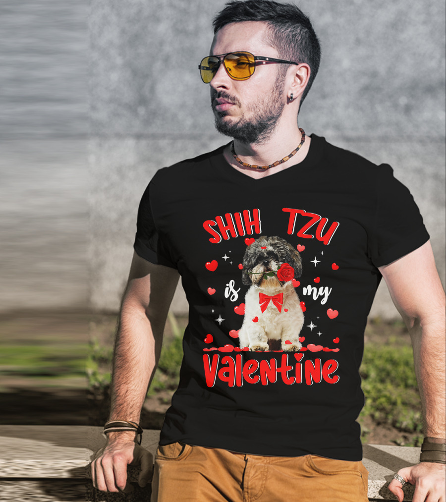 Shih Tzu Valentine Dog Dad Dog Mom T-Shirt