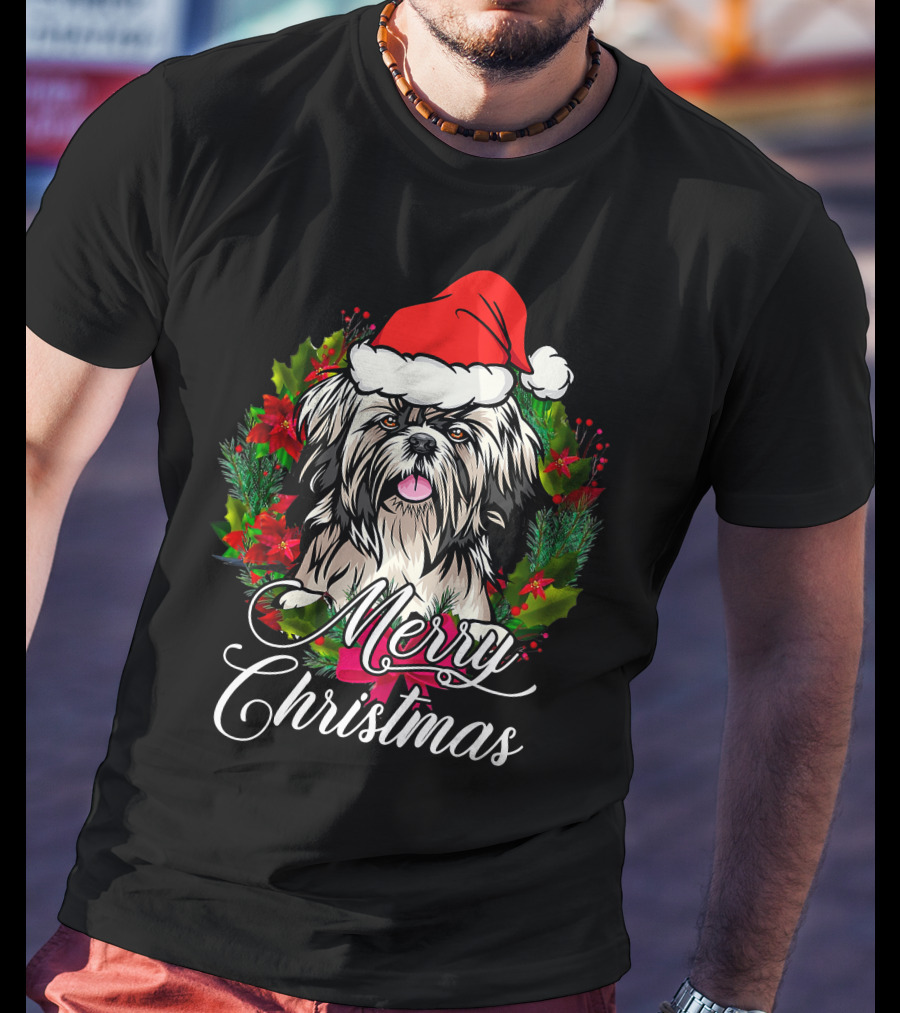 Merry Christmas Funny Shih Tzu Snow Holiday Pajama Xmas Tree Dec T-Shirt