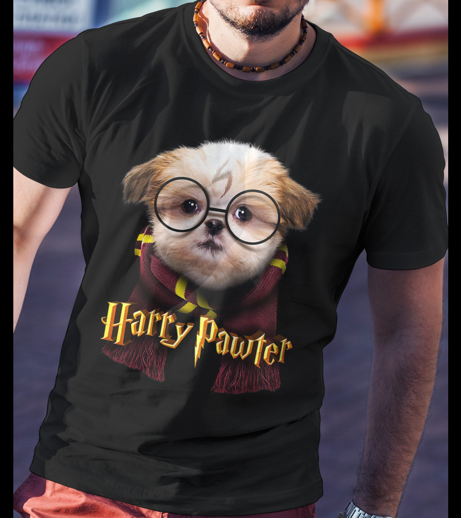 Harry Pawter Shih Tzu Puppy With Glasses And Scarf T-Shirt