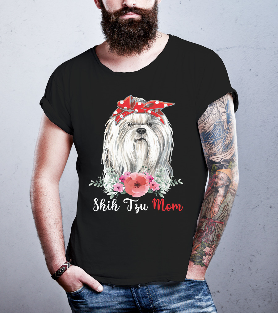 I Shih Tzu Not Funny Shih Tzu Mom Dog Lovers With Red Bow And Flowers T-Shirt