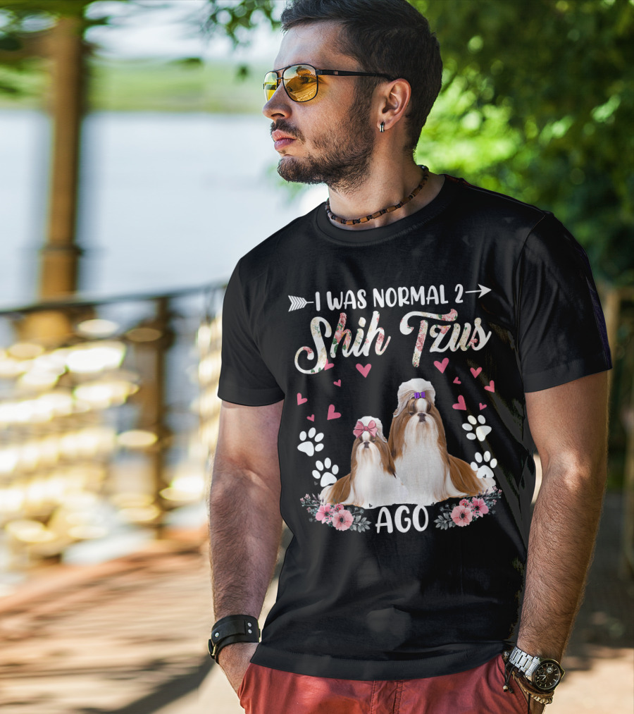 I Was Normal Two Shih Tzus Ago Shih Tzu Floral Hearts T-Shirt