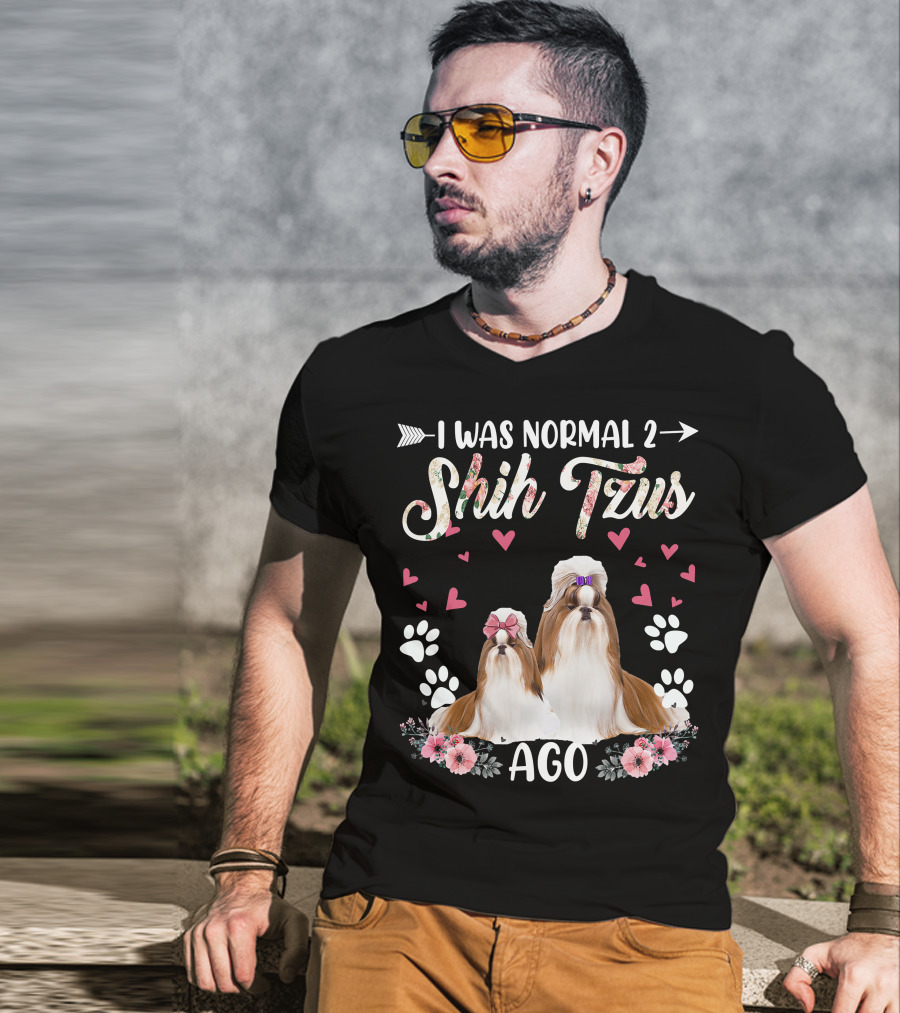 I Was Normal Two Shih Tzus Ago Shih Tzu Floral Hearts T-Shirt