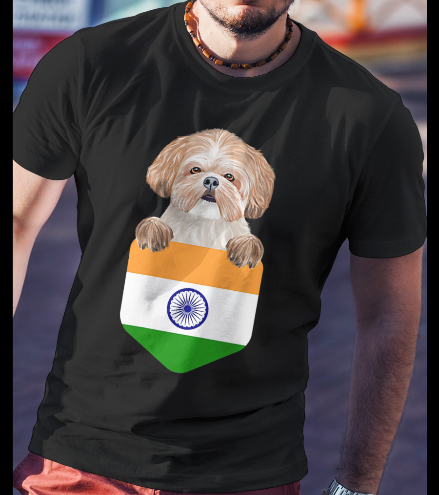 India Flag Shih Tzu Dog Pocket Companion T-Shirt