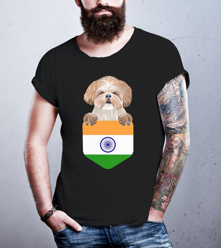 India Flag Shih Tzu Dog Pocket Companion T-Shirt