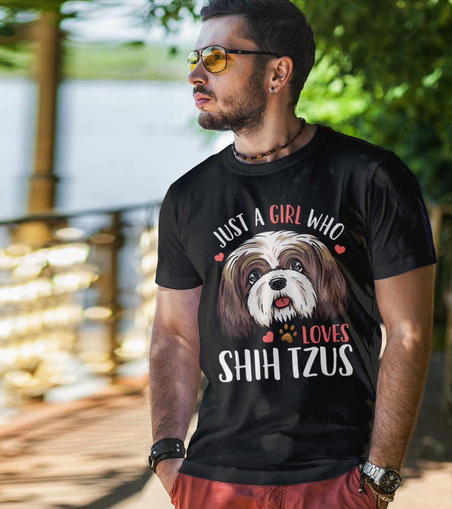 Just A Girl Who Loves Shih Tzus With Cute Heart Paw Print Kids T-Shirt