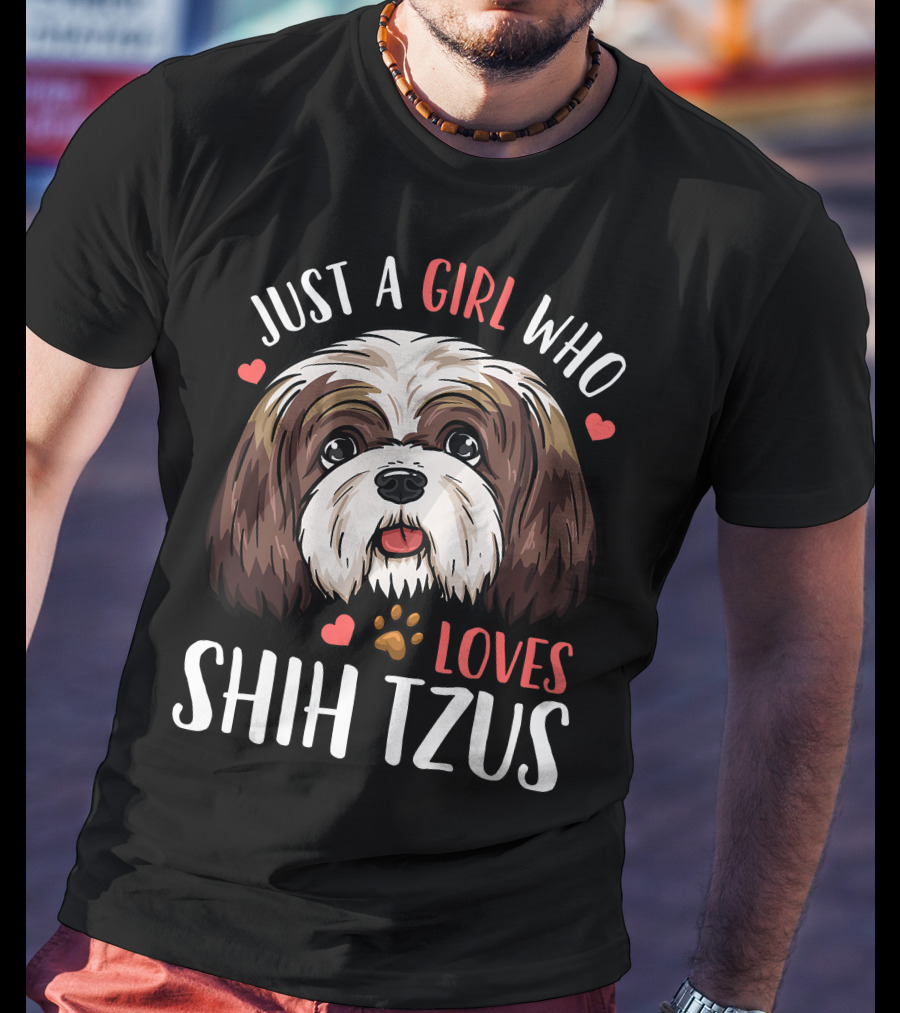 Just A Girl Who Loves Shih Tzus With Cute Heart Paw Print Kids T-Shirt