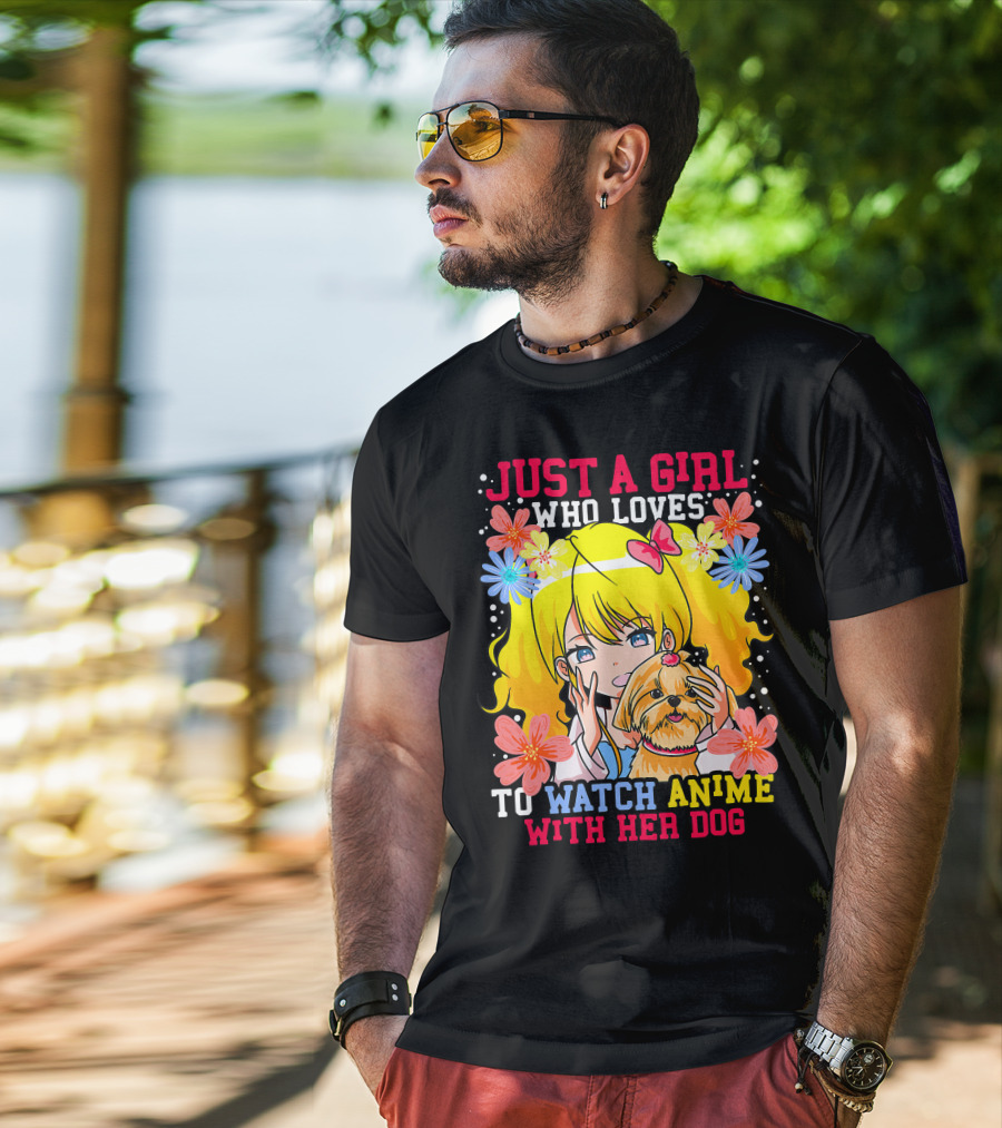 Just A Girl Watch Anime With Her Dog Shih Tzu Pup Manga T-Shirt