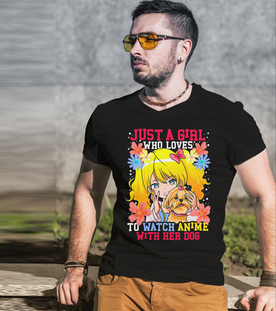 Just A Girl Watch Anime With Her Dog Shih Tzu Pup Manga T-Shirt