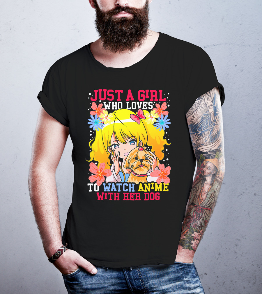 Just A Girl Watch Anime With Her Dog Shih Tzu Pup Manga T-Shirt
