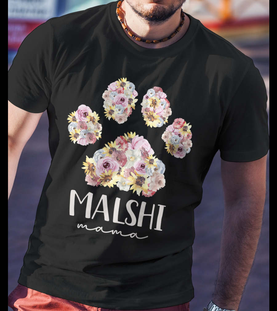 Malshi Mama Floral Paw Maltese Shih Tzu Dog Mom T-Shirt
