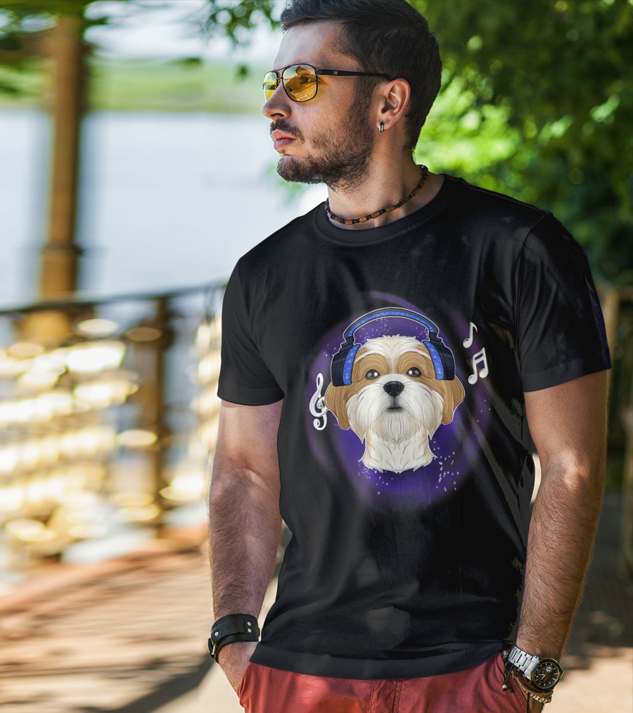 Cute Shih Tzu DJ Headphones Music Lover T-Shirt