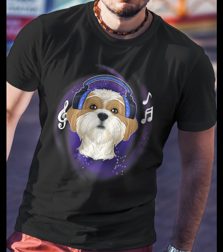 Cute Shih Tzu DJ Headphones Music Lover T-Shirt