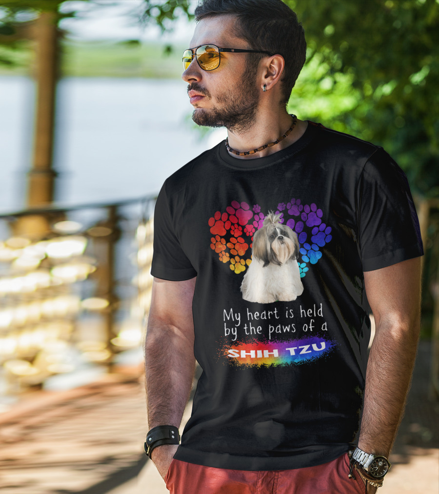 My Heart Is Held By The Paws Of A Shih Tzu Rainbow Paws T-Shirt