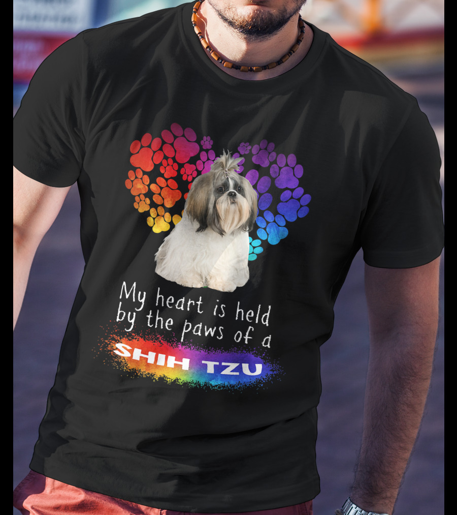 My Heart Is Held By The Paws Of A Shih Tzu Rainbow Paws T-Shirt